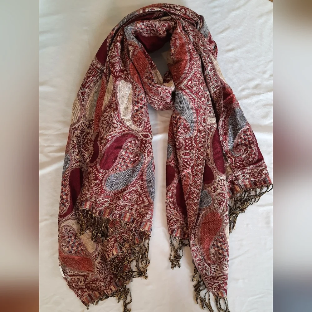 Cotton Blend Woven Scarf with Fringe